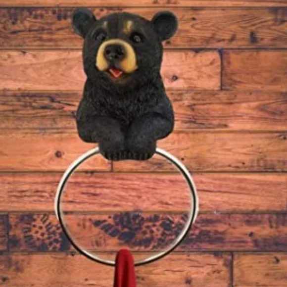 Black Bear Wall Mounted Towel Ring - Picture 6 of 6